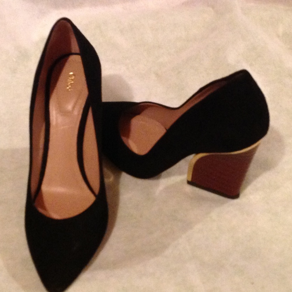 New Chloe Black Suede Wine Crocodile Pump Heel